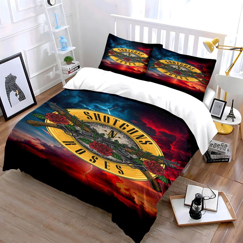 Shotguns and Roses Print Design Bedding Duvet Cover Set Duvet Cover Pillowcases (1*Duvet Cover 2*Pillowcases, without duvet insert)