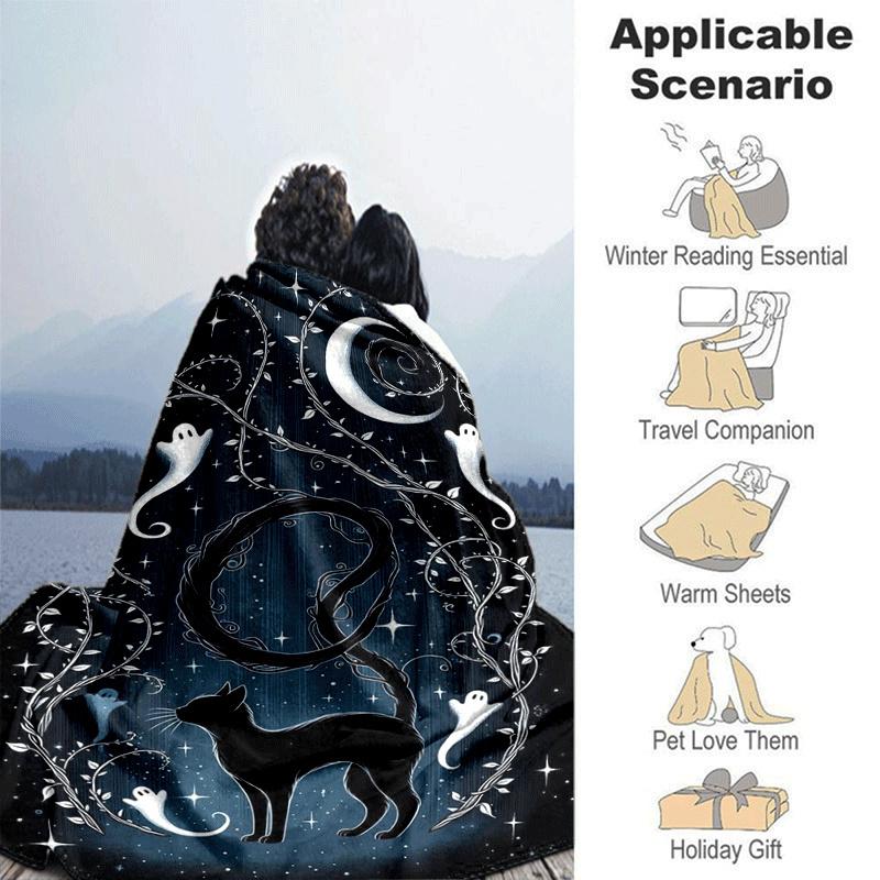1pc Black Cat Printing Lightweight Flannel Blanket, Comfortable and Warm Blanket, for Camping Sofa Bed and Couch Office, in All Seasons