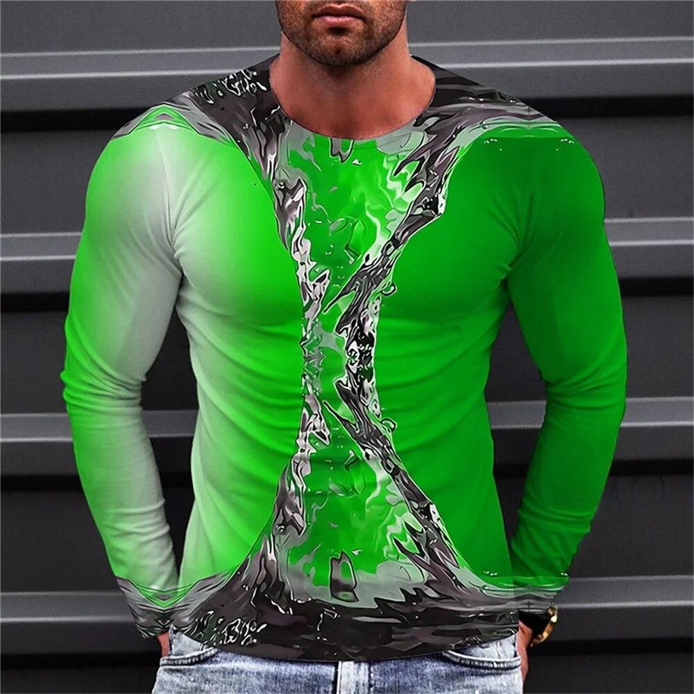 

Новая мужская футболка с графическим принтом и круглым вырезом, одежда с 3D-принтом, повседневная, с длинным рукавом, дизайнерская, простая L