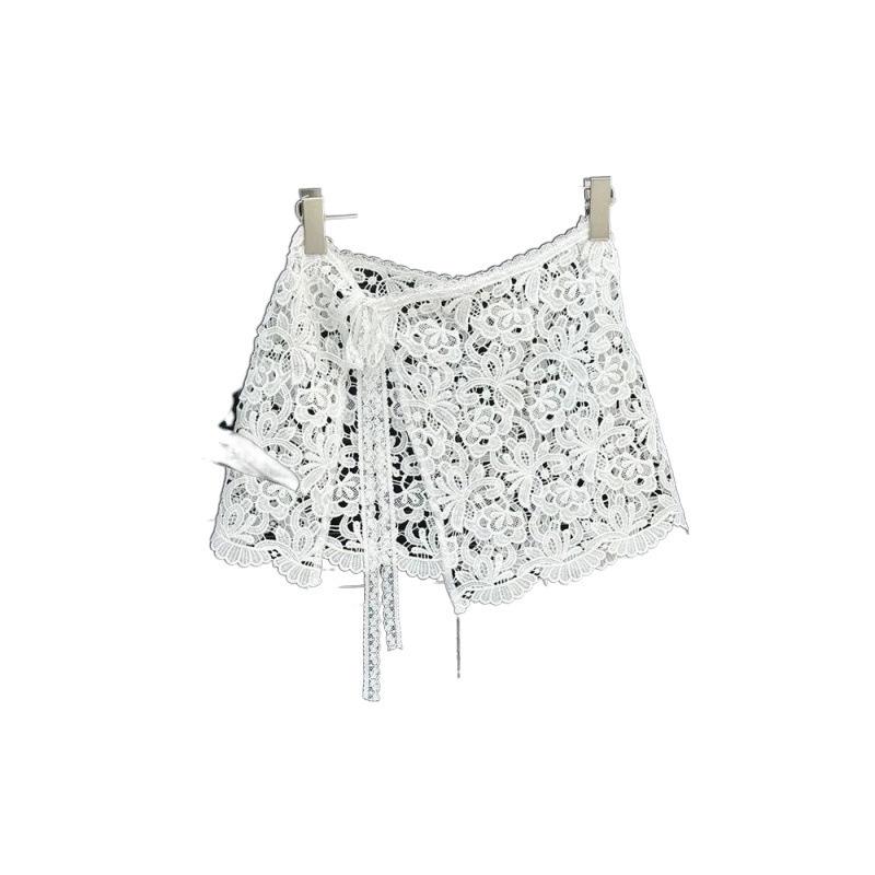 Gonna Corta in Garza Floreale di Pizzo Coreano con Laccetto sul Fondo - Grembiule Versatile Stile 2025