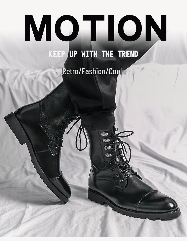 Men's Plus Size Lace-up Black Denim Motorcycle Boots - Autumn/Winter Fashion
