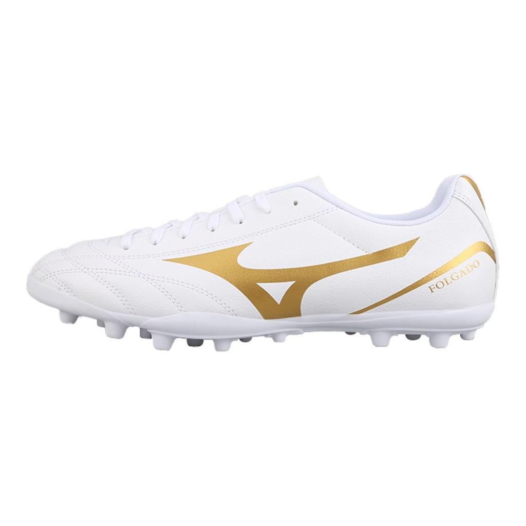 Mizuno Folgado AG Tacchetti Corti in Gomma Campo Sintetico Antiscivolo Resistenti all'Usura Scarpe da Calcio Unisex Bianche Oro Sneakers P1GA249407