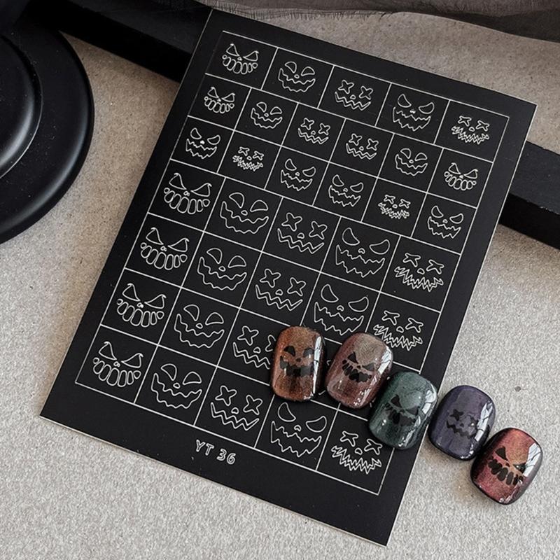 Nail Art Stickers Halloween Party Nail Designs With Spooky Skeleton Patterns Quick Apply Reusable Nail Decorations For Costume Event