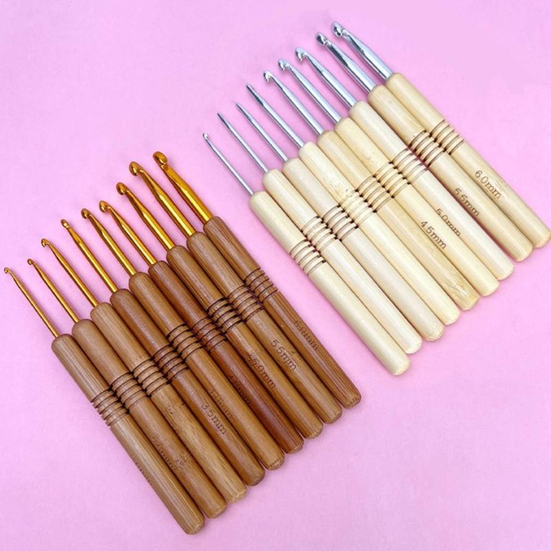 9Pcs Crochet Hook Set Knitting Needle Crochet Craft Yarns Weaving Crochet Needle with Ergonomic Handle & Aluminum Tip