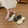 Fashion Square Heel Slippers Soft Shoes Woman 2025 Rubber Flip Flops String Bead Pantofle Luxury Slides Block Comfort Hawaiian New