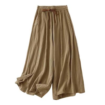 Yaz yeni edebi pamuk ve keten bol etek pantolon gündelik dokuz noktalı keten geniş paça pantolon
