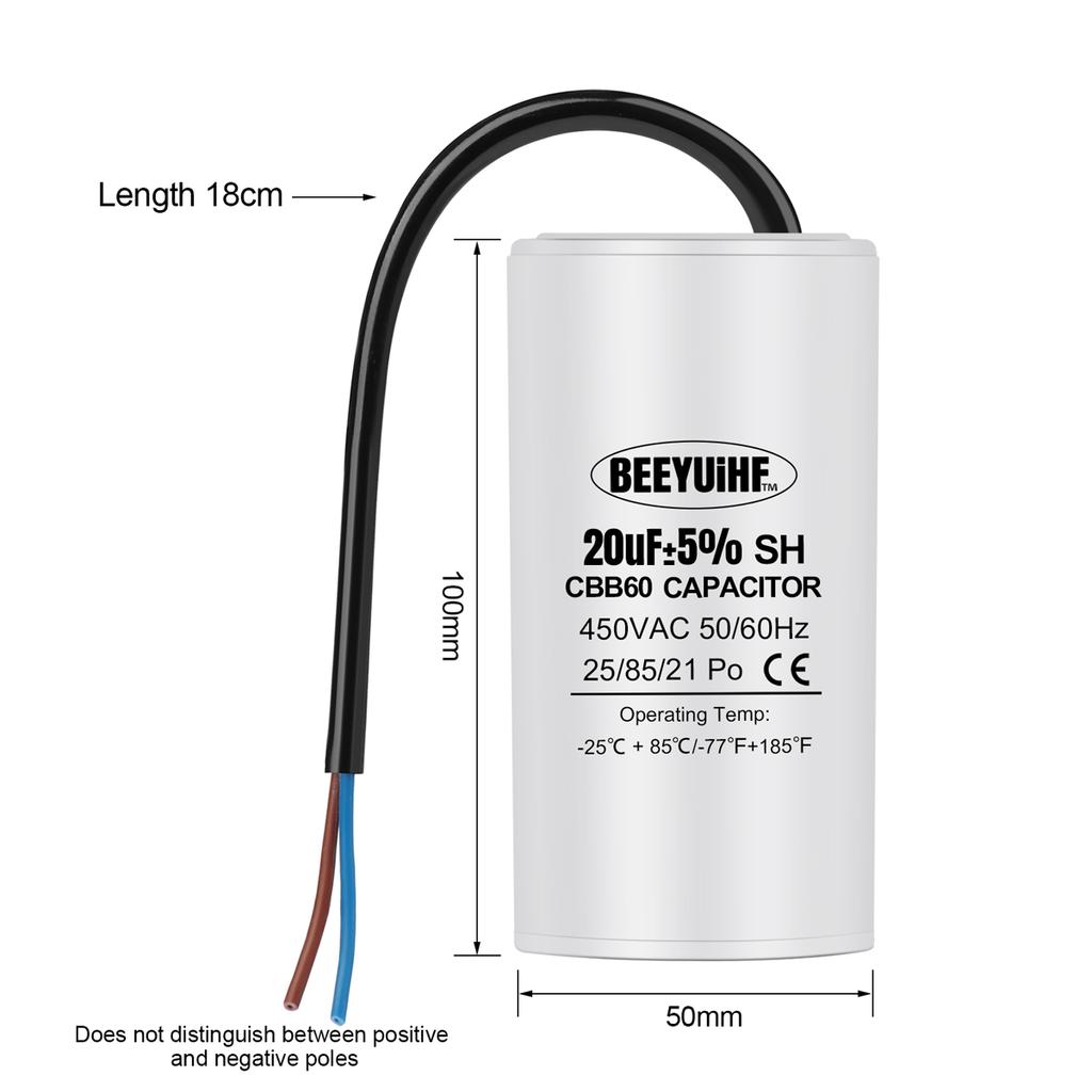 1Pcs CBB60 Starting Capacitor 3uF~80uF Motor Capacitor 50 / 60Hz 450VAC with cable for electric motor/washing machine