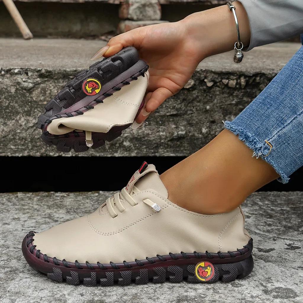 

Туфли женские из искусственной кожи, мокасины для женщин, удобные туфли на плоской подошве, ручная работа, легкие туфли для мам, Zapatillas De Mujer 44 хаки