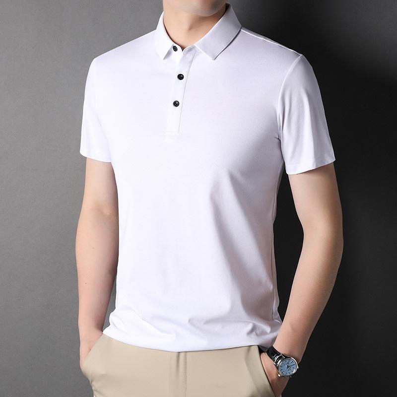 Summer Young Men's Half-sleeved Mulberry Silk Lapel Short-sleeved Polo Shirt Casual Solid Color Short-sleeved Men's T-shirt