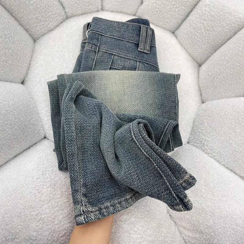 Jeans Women's Autumn and Winter Pear-shaped Figure High Waist Hip Covering Thin Wide-leg Trousers