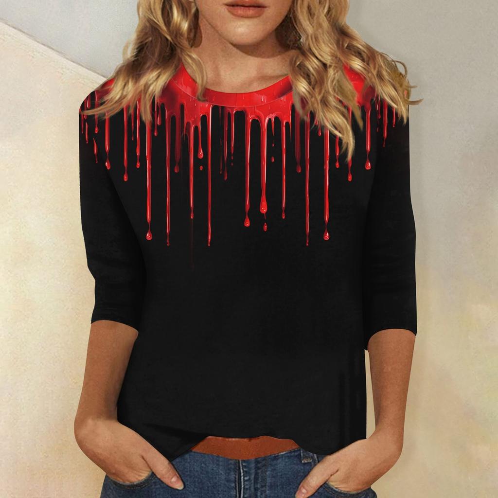 Women's Fashion Casual Three-quarter Sleeve Halloween Printed Round Neck Top