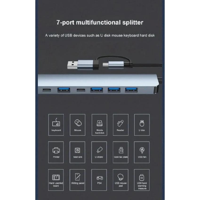7 In 1 Type C HUB USB 3.0 Extender Type C Multi-port Splitter Converter OTG Adapter Type C Docking Station For Macbook Laptop PC