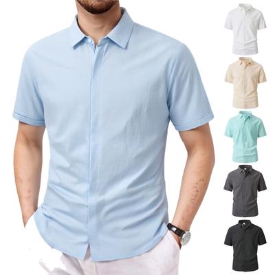 Men's Casual ,color Button Short,sleeved Shirt, Men's Lapel Linen Top