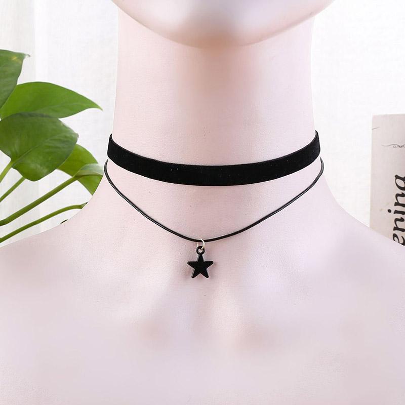 Black Crescent Moon Choker Necklace for Women Gothic Grunge Double Layers Velvet Jewelry Punk Female Pendant Gift Statement New