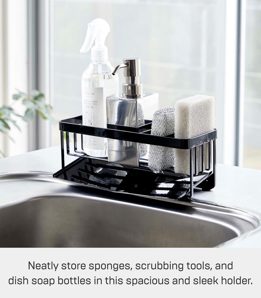Yamazaki Tower Sponge Rack with Draining Function, Black, 25cm W x 10cm D x 9.5cm H, Sponge & Bottle Holder, 5017