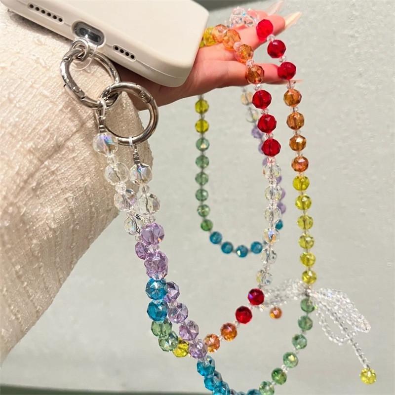 Laccetto per Telefono a Forma di Farfalla con Cristalli Arcobaleno e Cordino in PVC per Donna e Uomo