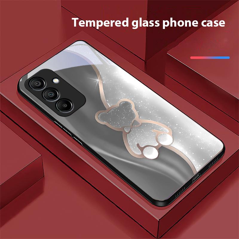 Trompe L'oeil Bear For Samsung Galaxy A15 5G 54 4G 51 50 24 35 90 71 12 51 53 52S 80 22 34 Black Tempered Glass Phone Case