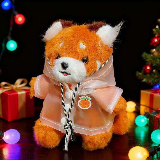 Red Panda Plush Keychain Small Cartoon Red Panda Wearing Raincoat Bag Charm Stuffed Animal Hanging Accessories for Handbag Purse