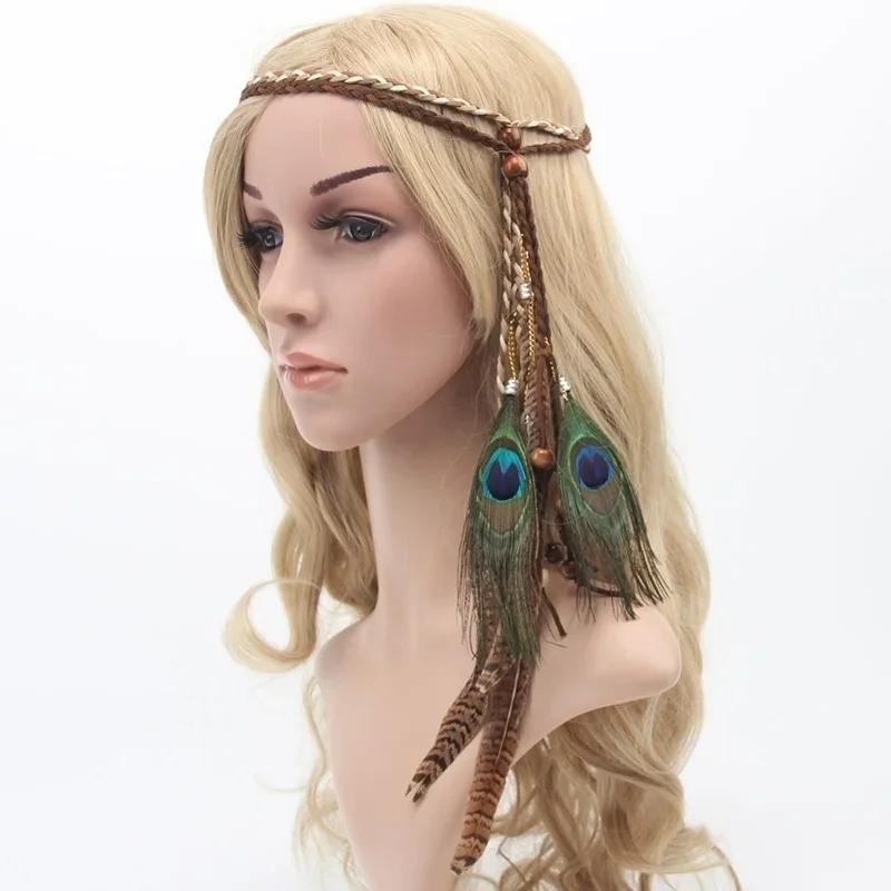 New Creative Gifts Head Decoration Feather Headband Festival Boho Hairband Headdress Hippy Indian Hair Accessories for Girls