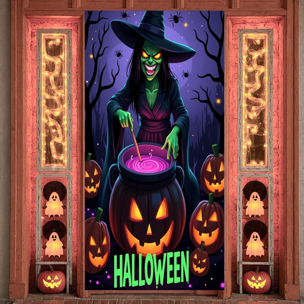 Party Banner Material Halloween Decoration Witch Poster High Quality Spooky Banner For Haunted House Trick Or Treat Outdoor