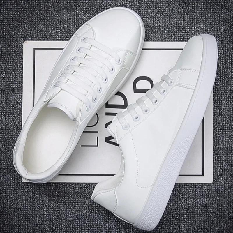 Men's Sneakers Classic Leather Casual Shoes Light Comfort Walking Shoes Lacce Up Flats Black White Tenis Shoes  Hombre