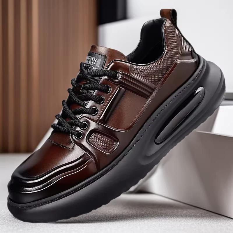 Men's Trendy Thick Sole Cowhide Skate Shoes - Height Increasing Casual Sports Shoes