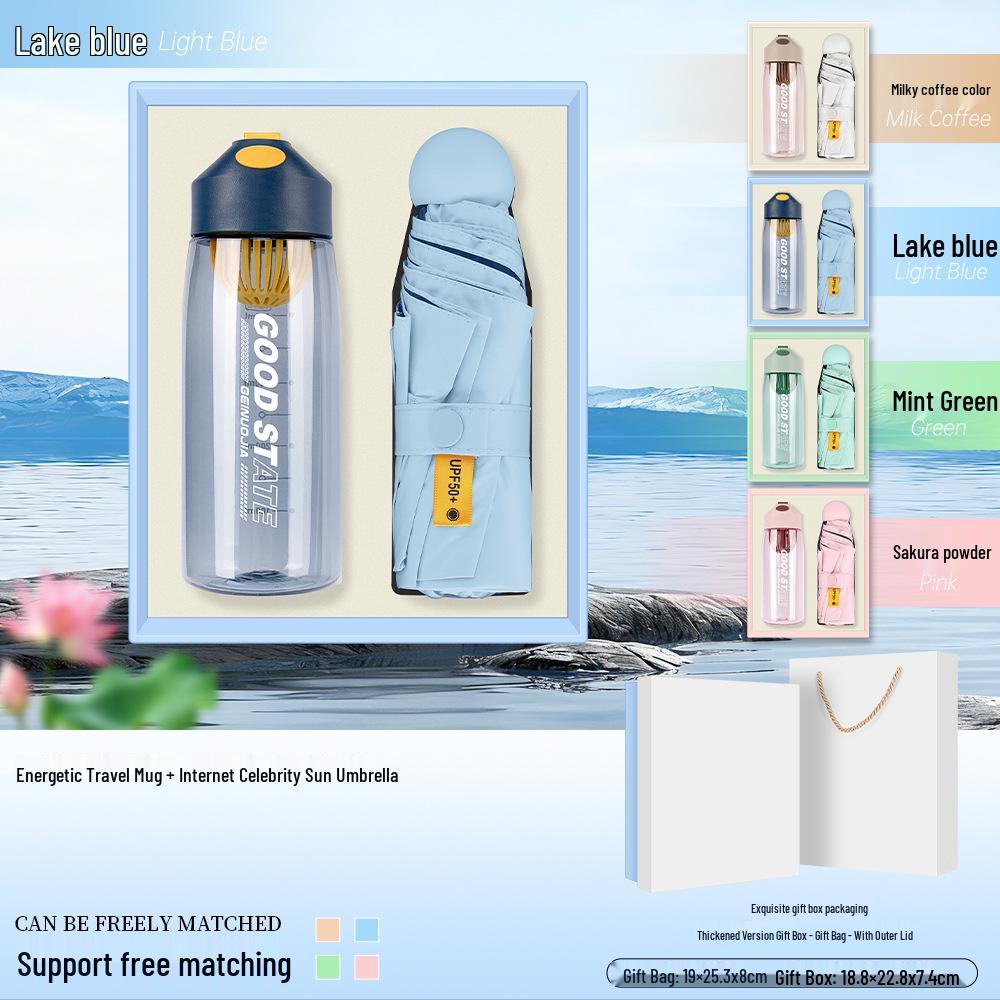 Summer Cool Fan & Umbrella Gift Set - Perfect Anniversary or Customer Appreciation Souvenir