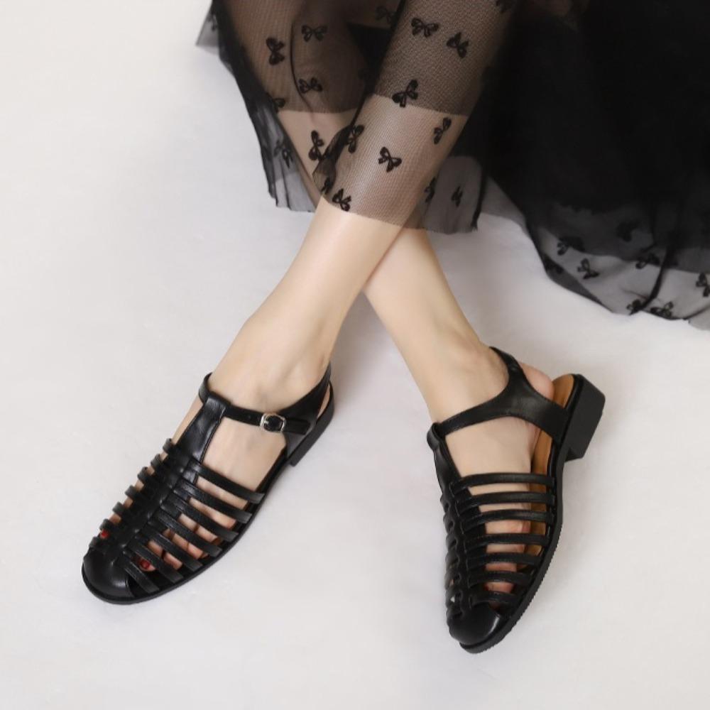 Women's Sandals Summer Baotou Square Head Retro Sandals Women's Summer New Fashion Thick Heel Outer Wear Woven Roman Sandals