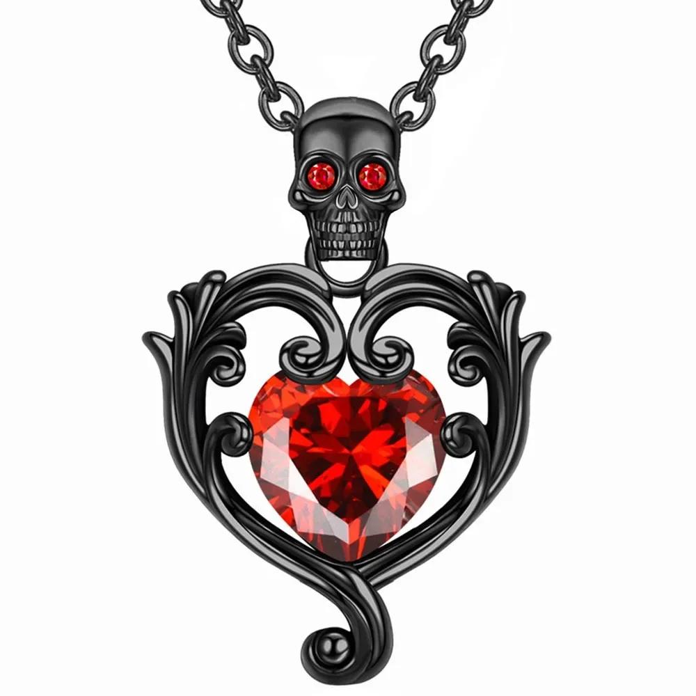 Heart Purple Red Angel Wing Crystal Zircon Women's Skull Black Pendant Necklaces Mother's Day Halloween Christmas Jewelry