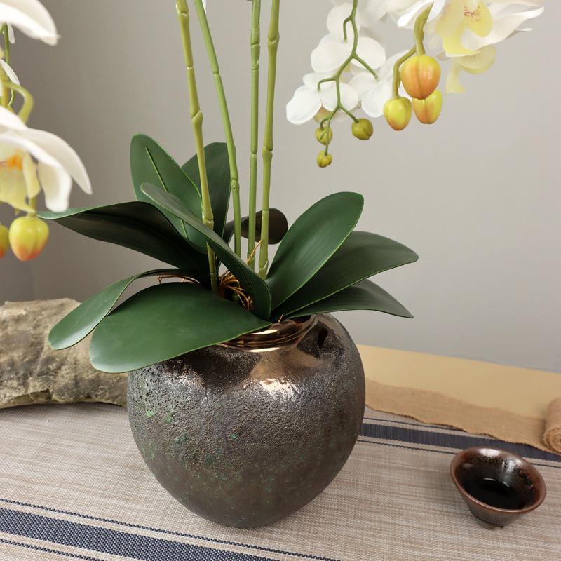 PU Phalaenopsis Orchid Leaves for Wedding and Home Decor - Realistic Fake Green Plants In Potted Flower Arrangement