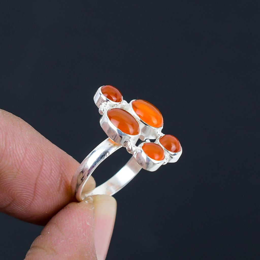 Naturalny Karneol Kamień Szlachetny Srebro Próby 925 Ręcznie Robiony Pierścionek Klaster dla Kobiet i Dziewcząt