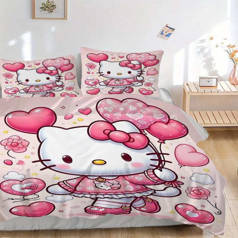 3pcs Hello Kitty's Heartfelt Adventure Bedding Set, Including 1 Quilt Cover and 2 Pillow Shams, Without Filling, Soft and Comfortable Home B