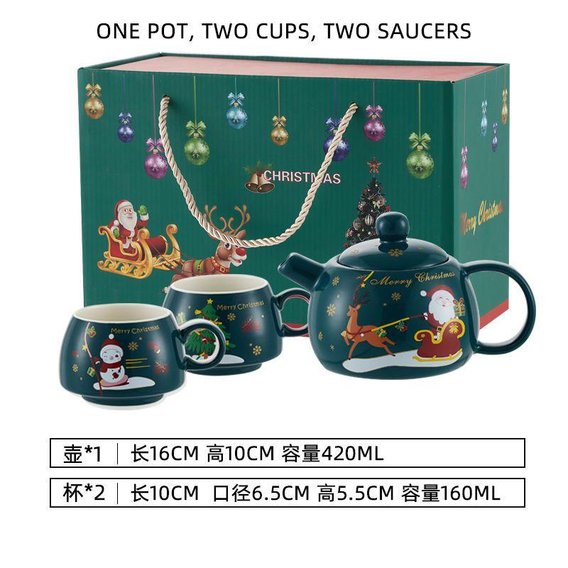 Special Gold-plated Tea Set Christmas Gift One Pot Two Cups Christmas Tea Pot Set Coffee Cup Saucer Teapots Teaware