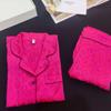 Leopard Print Jacquard Ice Silk Unisex Pajama Set - Long Sleeve Imitation Silk Homewear