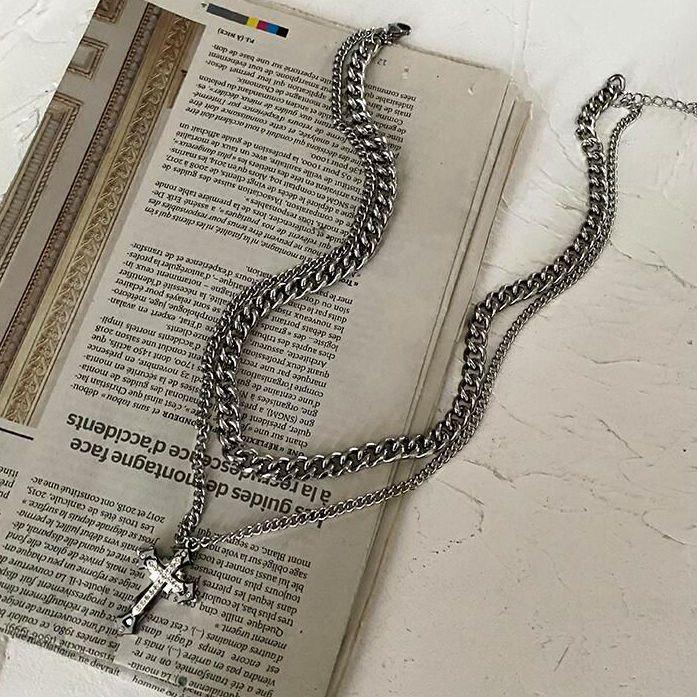 Necklace Men's Hip Hop Niche Double Layer Design Clavicle Chain Accessories Tide