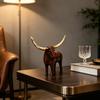 Neutral Retro Living Room Decor Vintage Longhorn Bull Sculpture, Rustic Farmhouse Animal Figurine, Western Style Pastoral Shelf Display Decorative