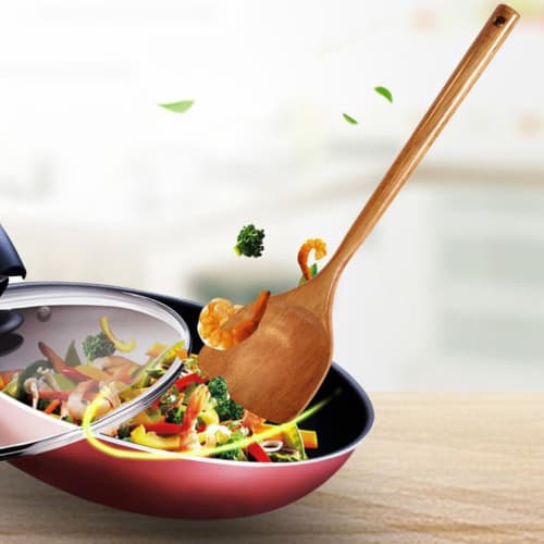 Luxshiny Wooden Wok Spatula Turner with Long Handle, Frying Shovel, Wok Shovel, Cooking Spoon, Kitchen Utensil, Flat Frying Spatula, Cooking Shovel, F