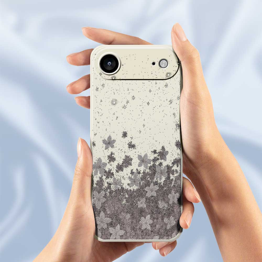 For iPhone 17 Air Case Grey Flowers Pattern Printing Straight Edge TPU Phone Back Cover