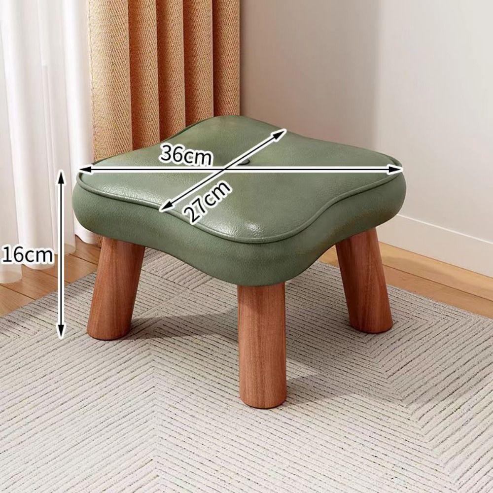 Soft Solid Wood Small Foot Stool PU Leather Multifunctional Small Footrest Low Seat  Household