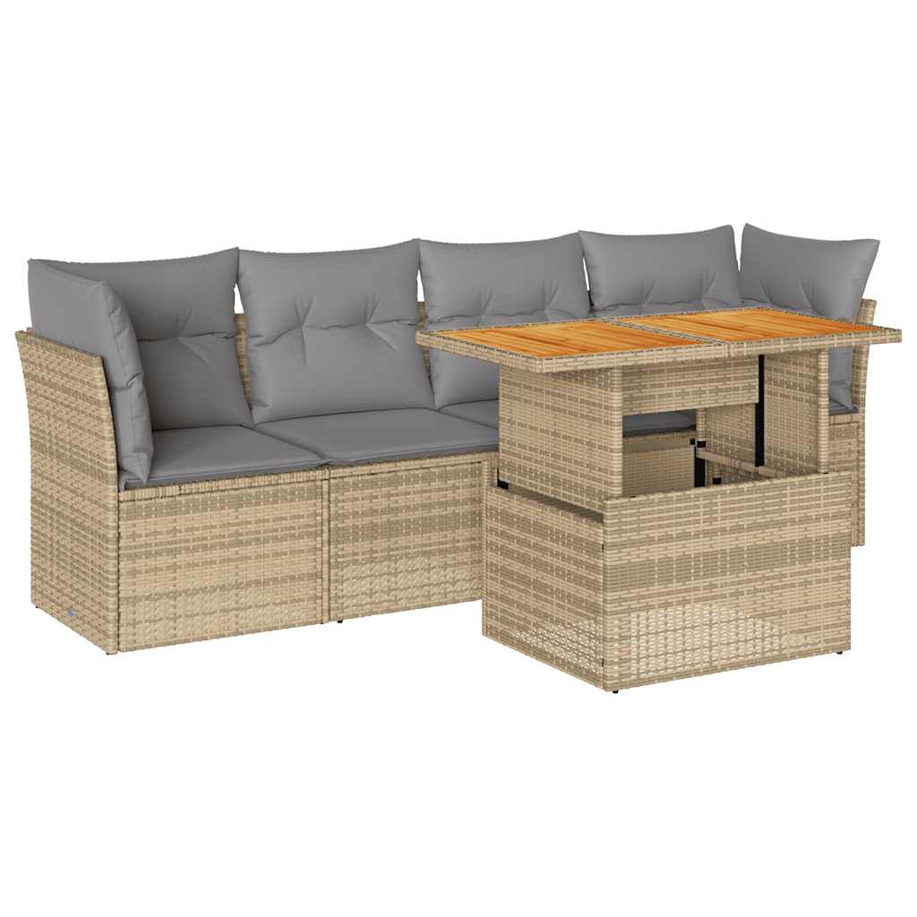 Vidaxl 5-Cz. Garden Furniture Set With Cushions, Beige, Poly Rattan