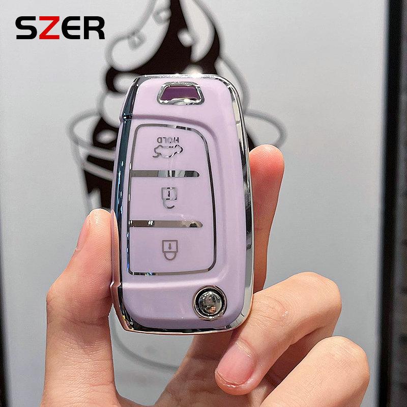 

ТПУ Чехол-книжка для автомобильного ключа Держатель-оболочка Брелок Для Hyundai Elantra Solaris Tucson i30 i35 i40 KONA Genesis Santa Fe Azera фиолетовый