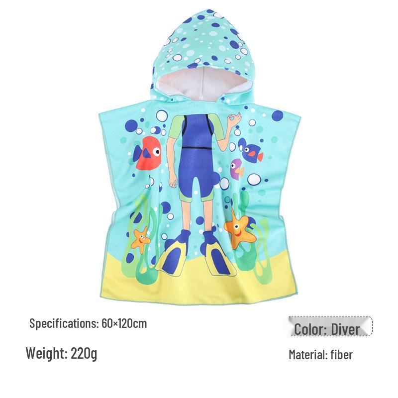 Kids' Quick-Dry Cartoon Swim Cape - Wearable Bath Towel with High Absorption
