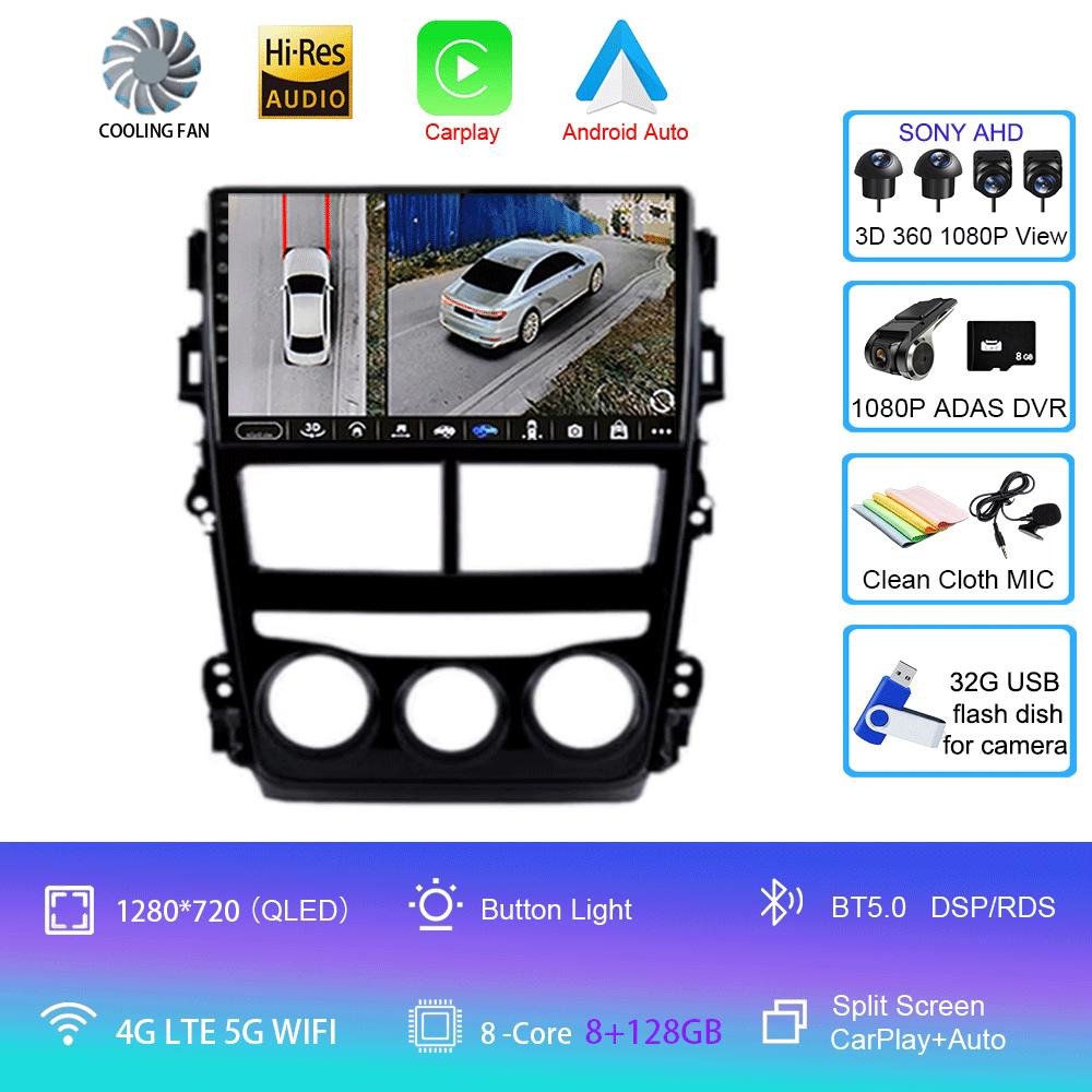 Car Radio Android 14 Carplay Auto For Toyota Vios Yaris 2018 2019 2020 Navigation GPS Multimedia Player video Stereo wifi+4G BT