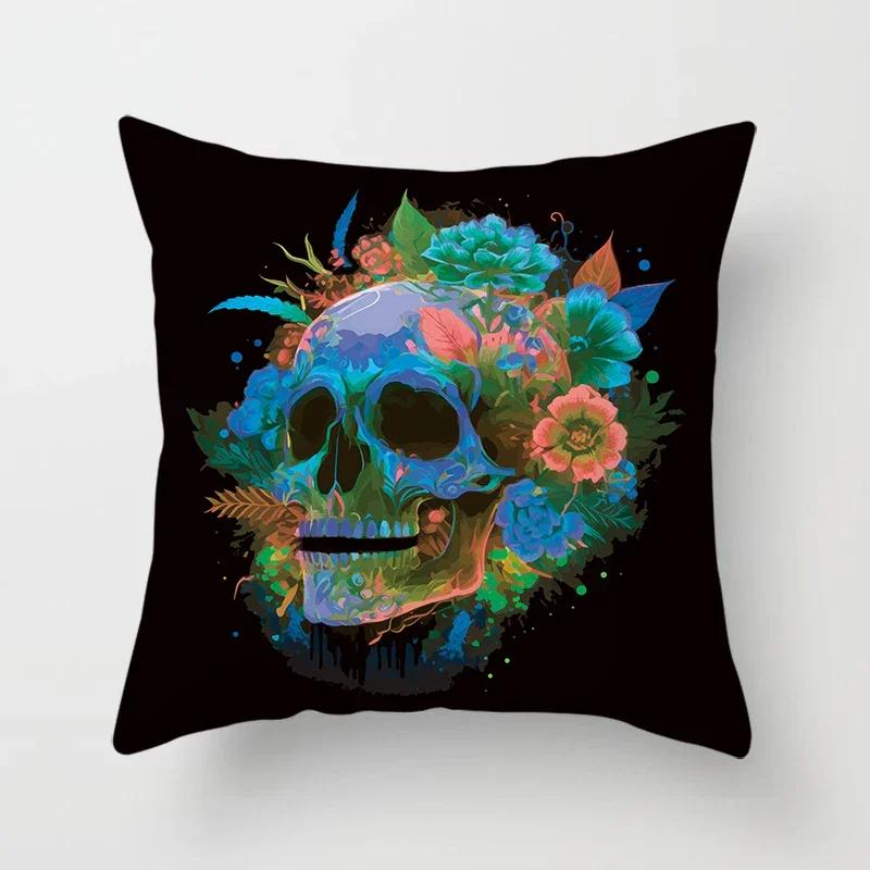 Colorful Skull Flower Pillowcase Decorative Printing Square  Car Sofa Fashion Cushion Cover  Home Decoration