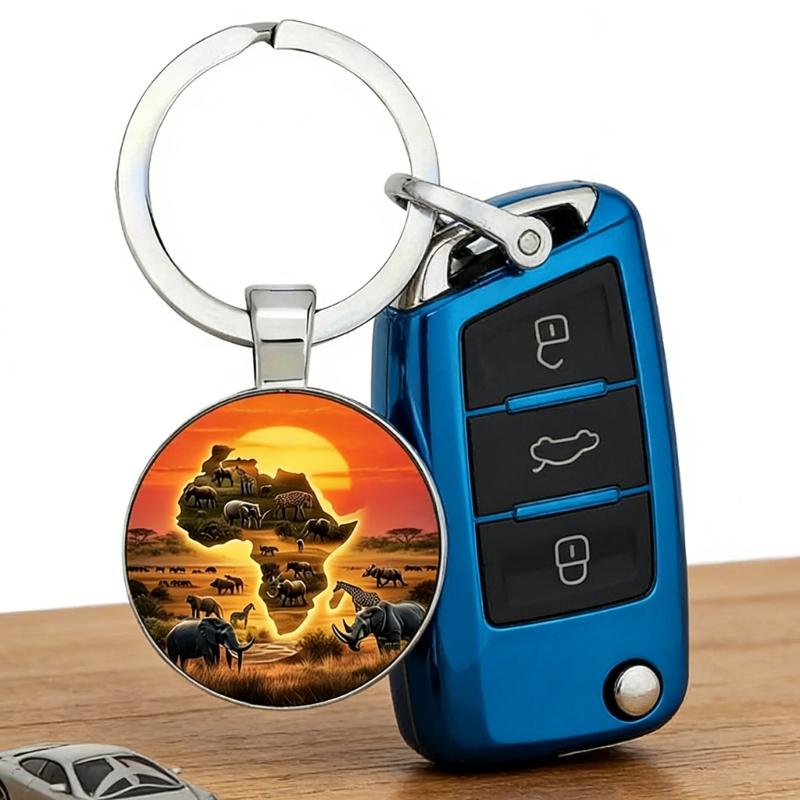 African Wildlife Keychain Collection Featuring Multiple Animal Designs Lions Elephant Giraffe Symbolic of Savannah Theme