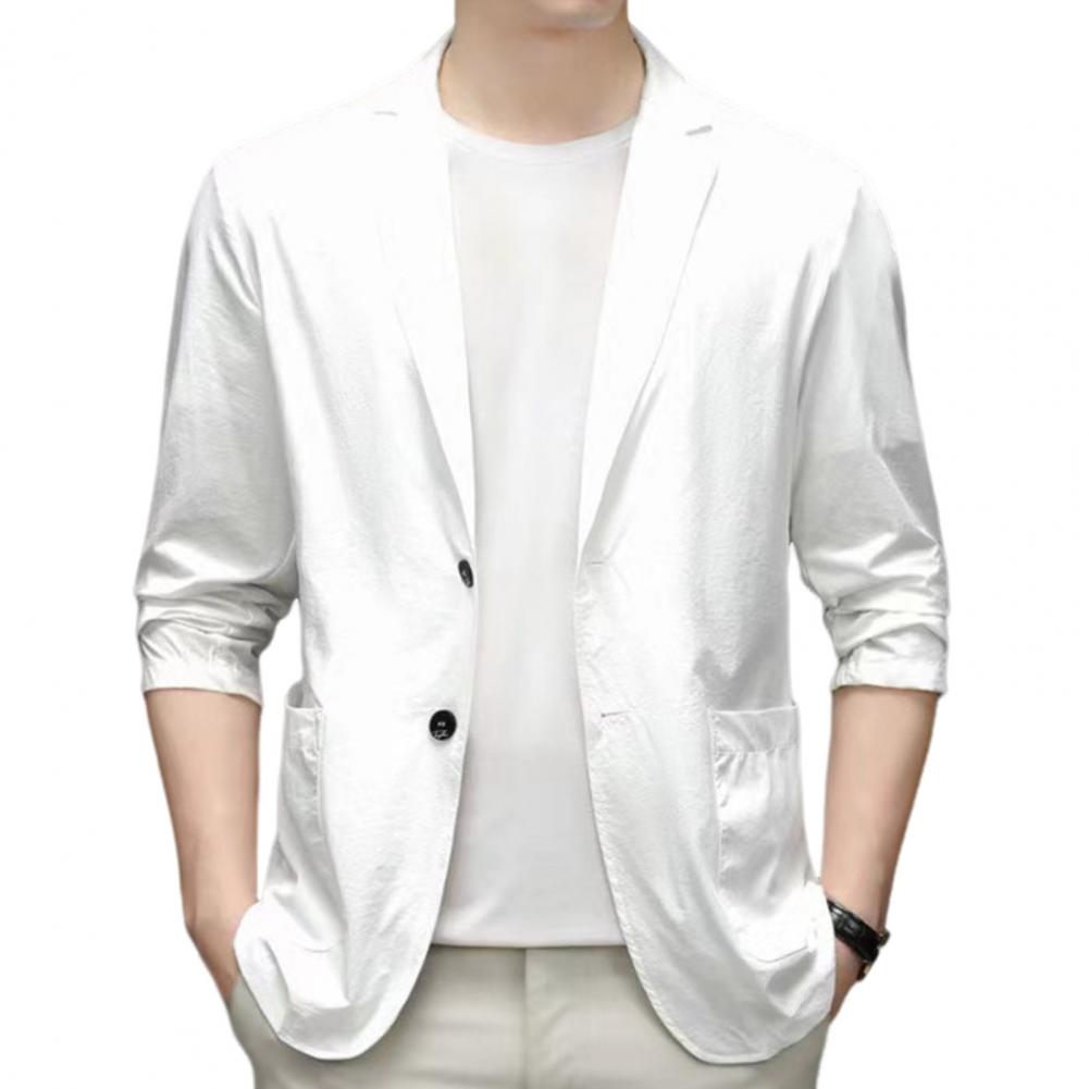 Men Suit Coat Lapel Long Sleeve Single Breasted Suit Jacket Single Color Pockets Business Formal Suit Coat Workwear