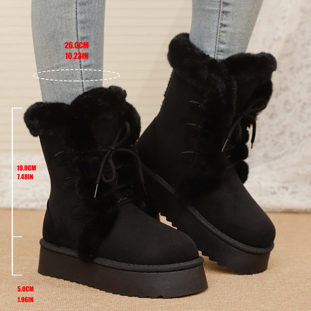 Women's Winter Warm Fur Snow Boots Lace Up Fluffy Plush Platform Ankle Boots for Women Thick Bottom Non Slip Cotton Padded Shoes
