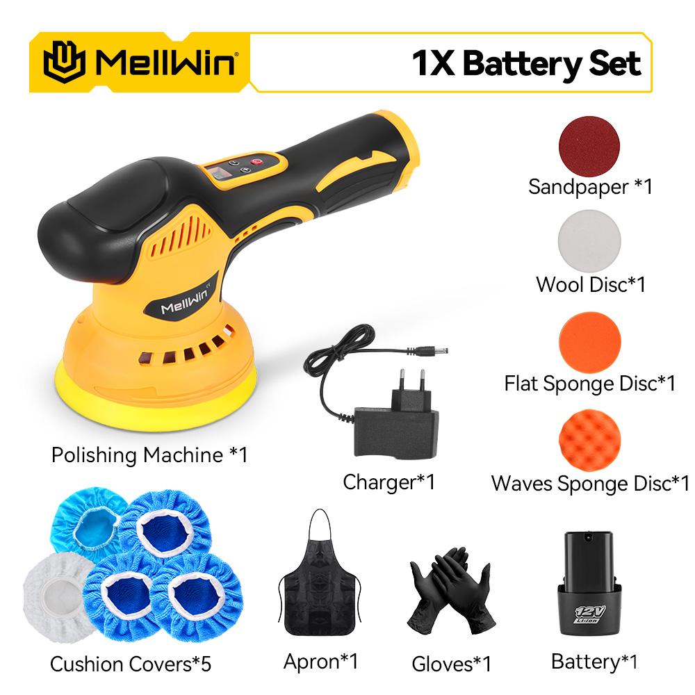 MELLWIN 125mm 8 rychlostí Digitální displej Akumulátorová elektrická leštička na auto Leštění auta Voskování Bruska Pro baterii Makita 21V 18V
