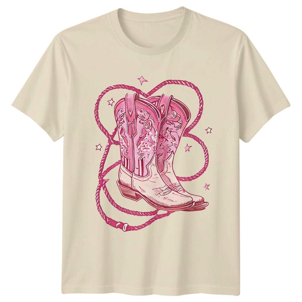 Pink Cowboy Boots Womens TShirt Western Graphic Tee Mens Top Unisex T-Shirt M