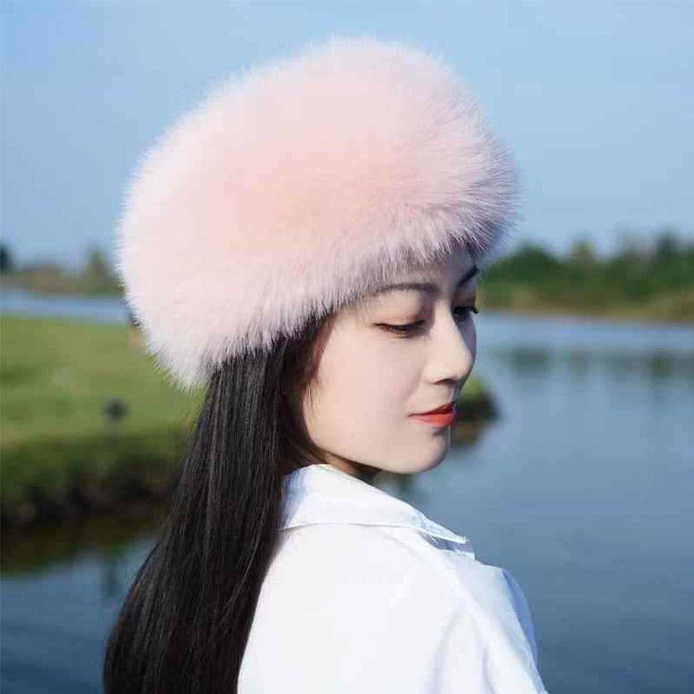 Smooth Plush Mongolian Fluffy Hat Round Top Warm Bucket Hat Plush Winter Hat  Ladies Headwear